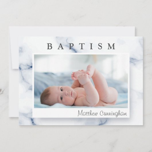 Invitation Baptême Pour Lui Marbre Moderne (Devant)