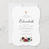 Invitation Baptême Pour Sa Croix Florale D'Aquarelle Moderne (Devant)