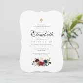 Invitation Baptême Pour Sa Croix Florale D'Aquarelle Moderne (Debout devant)