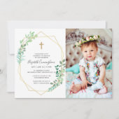 Invitation Baptême Pour Sa Croix Géométrique Du Foliage (Devant)