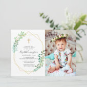 Invitation Baptême Pour Sa Croix Géométrique Du Foliage (Debout devant)