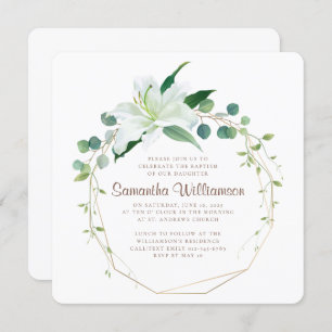 Invitation Baptême pour sa flore géométrique et moderne blanc