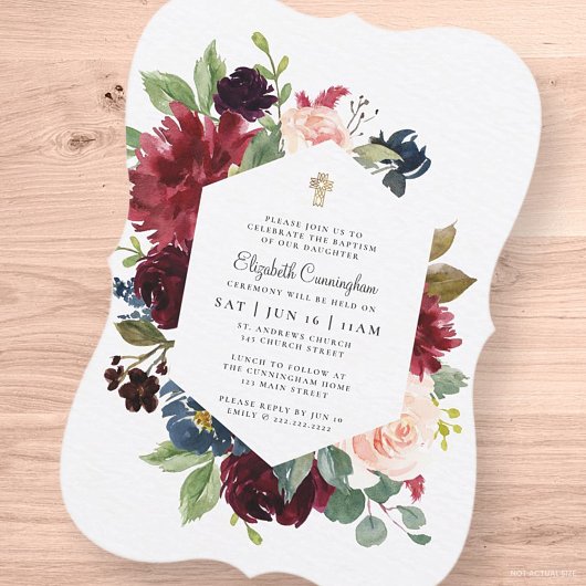 Invitation Baptême Pour Sa Simple Aquarelle Croix Florale