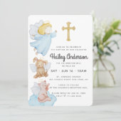 Invitation Baptême Pour Ses Anges Aquarelle et Croix (Debout devant)