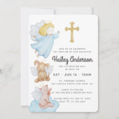 Invitation Baptême Pour Ses Anges Aquarelle et Croix (Devant)