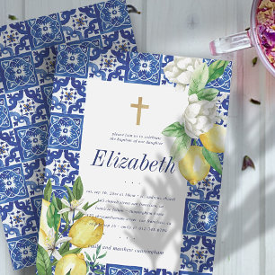 Invitation Baptême Pour Ses Carreaux De Foliage De Citron Méd