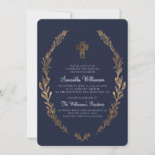 Invitation Baptême Pour Ses Faux Gold Foliage Bleu (Devant)