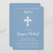 Invitation Baptême pour Son Dusty Croix Bleue (Devant / Derrière)