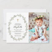 Invitation Baptême pour son feuillage vert aquarelle (Devant)