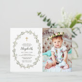 Invitation Baptême pour son feuillage vert aquarelle (Debout devant)