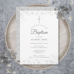Invitation Baptême poussière d'étoiles argentées