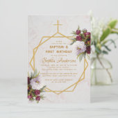 Invitation Baptême Premier anniversaire Bourgogne Peony Marbl (Debout devant)