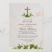 Invitation Baptême Premier anniversaire Croix de cuivre Calla (Devant / Derrière)