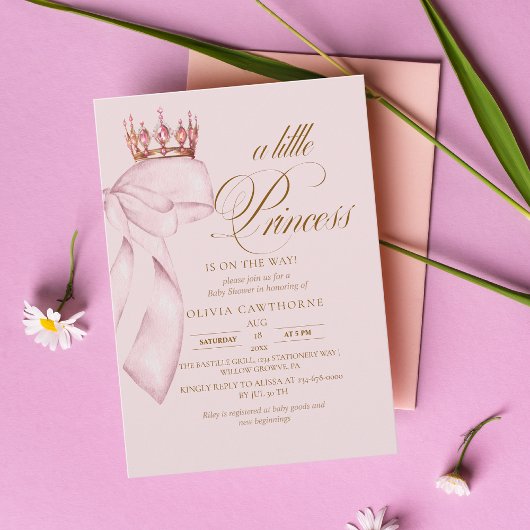 Invitation Baptême Princesse Or Rose
