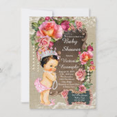 Invitation Baptême Princesse Perle Dentelle de Jute Rustique (Devant)