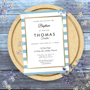 Invitation Baptême rayure bleu bébé