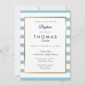 Invitation Baptême rayure bleu bébé (Devant)