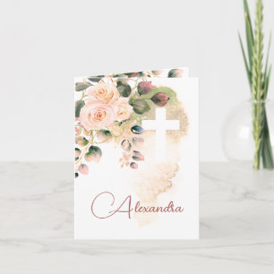 Invitation Baptême religieux Christening Photo Rose rose