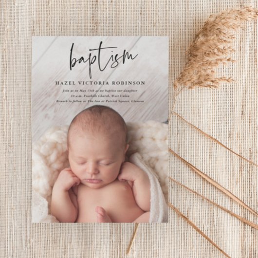 Invitation Baptême religieux écriture moderne