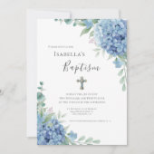 Invitation Baptême religieux Hydrangea Bleue (Devant)