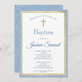 Invitation Baptême Religieux Parties scintillant Bleue Croix  (Devant / Derrière)