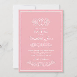 Invitation Baptême rose