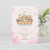 Invitation Baptême Rose Arche de Noé Nuage (Debout devant)