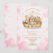 Invitation Baptême Rose Arche de Noé Nuage (Devant / Derrière)