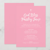 Invitation Baptême Rose Basée Sur Le Texte (Devant / Derrière)