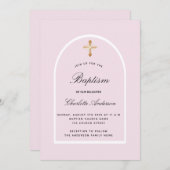 Invitation Baptême rose bébé arche élégante (Devant / Derrière)