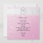 Invitation Baptême rose blanc dentelle photo Bijou Croix fill (Dos)