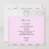 Invitation Baptême rose blanc dentelle photo Bijou Croix Fill (Dos)