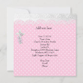Invitation Baptême rose blanche dentelle photo papillon Croix (Dos)