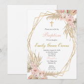 Invitation Baptême rose boho (Devant / Derrière)