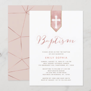 Invitation Baptême rose brillante