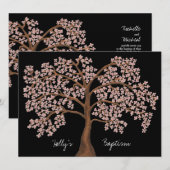 Invitation Baptême rose cerisier fleuri Arbre peinture (Devant / Derrière)