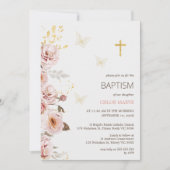 Invitation Baptême rose Chic Floral (Devant)