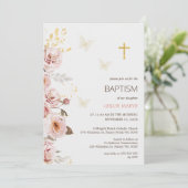 Invitation Baptême rose Chic Floral (Debout devant)