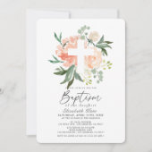 Invitation Baptême Rose Croix Blanche (Devant)