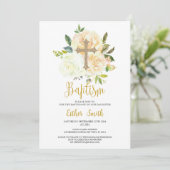 Invitation Baptême rose de crème blanche (Debout devant)