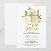 Invitation Baptême rose de crème blanche (Devant / Derrière)