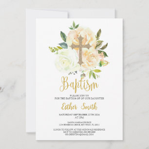 Invitation Baptême rose de crème blanche