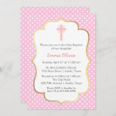 Invitation Baptême rose de point de polka avec la frontière (Devant / Derrière)