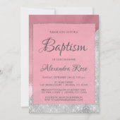 Invitation Baptême rose d'or et d'argent étincelant bébé fill (Devant)