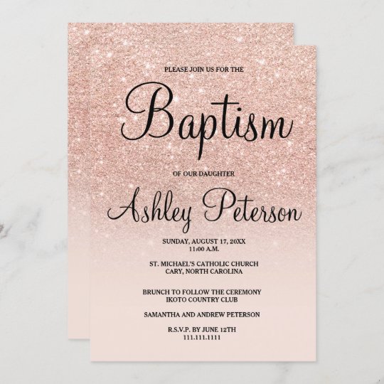 Invitation Bapteme Rose D Or Faux Parties Scintillant Rose Om Zazzle Be