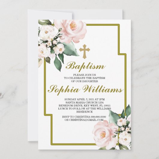 Invitation Baptême rose et blanc (Devant)