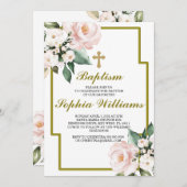 Invitation Baptême rose et blanc (Devant / Derrière)