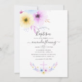 Invitation Baptême rose et bleu floral Pastel (Devant)