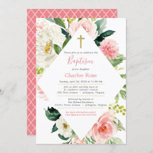 Invitation Baptême Rose et brunch rose et blanc