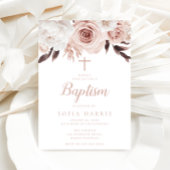 Invitation Baptême Rose et fleurs blanches